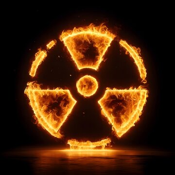 Radioaktivit&auml;tssymbol aus Feuer und Flammen, Radioactivity symbol made of fire and flames