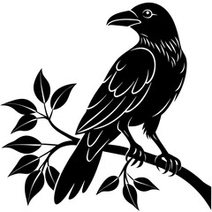 Obraz premium Graceful Crow Perched Vector Silhouette for Stunning Visuals