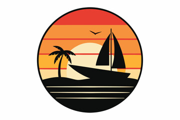 retro sunset t-shirt design vector silhouette