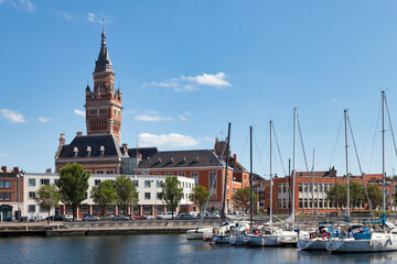 The Port du Bassin du Commerce and the belfry of the Dunkirk city hall