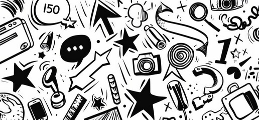 Vintage Style Hand Drawn Illustration of Various Symbols and Graphic Elements, Perfect for a Creative Project