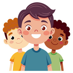 Two cartoon boys in colorful dresses smile and play together  