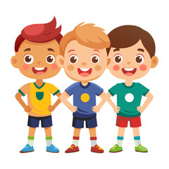 A colorful vector illustration of a happy group of cartoon children playing together