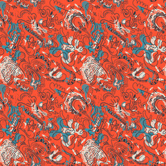 Seamless hand-drawn abstract vector pattern for textile and texture design