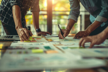Obraz premium Group of professionals collaborating on a project. Teamwork and productivity in an office setting
