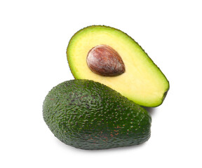 Tasty ripe avocado on white background
