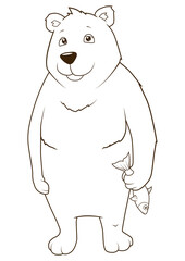 Polar bear cartoon coloring book colorful funny hand drawn PNG illustration