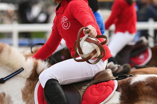 Children on horses playing horseball