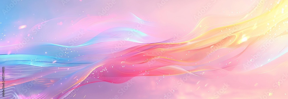 Poster abstract pastel gradient background with flowing lines and soft light particles. vibrant and dreamy 
