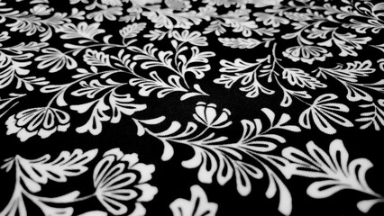 White flowers fabric texture on black background