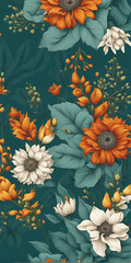 elegant vintage floral wallpaper featuring a beautiful array of flowers and leaves, phone wallpaper