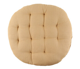 Brown soft pillow on chair isolated on white background, top view