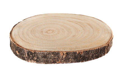 Cross section of tree trunk isolated on white background, side view
