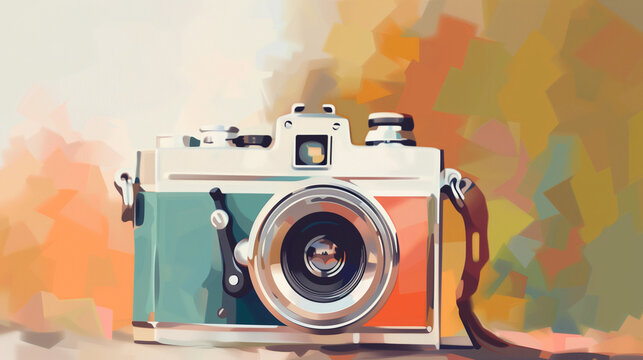 Vintage camera capturing memories on colorful canvas