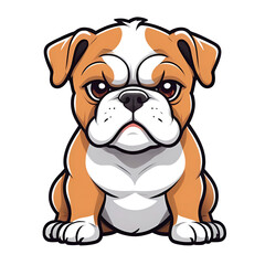 Fototapeta premium A cartoon bulldog with a stern expression sits on a white background