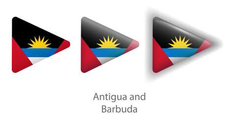 Antigua and Barbuda flag vector icons set in the shape of rounded triangle