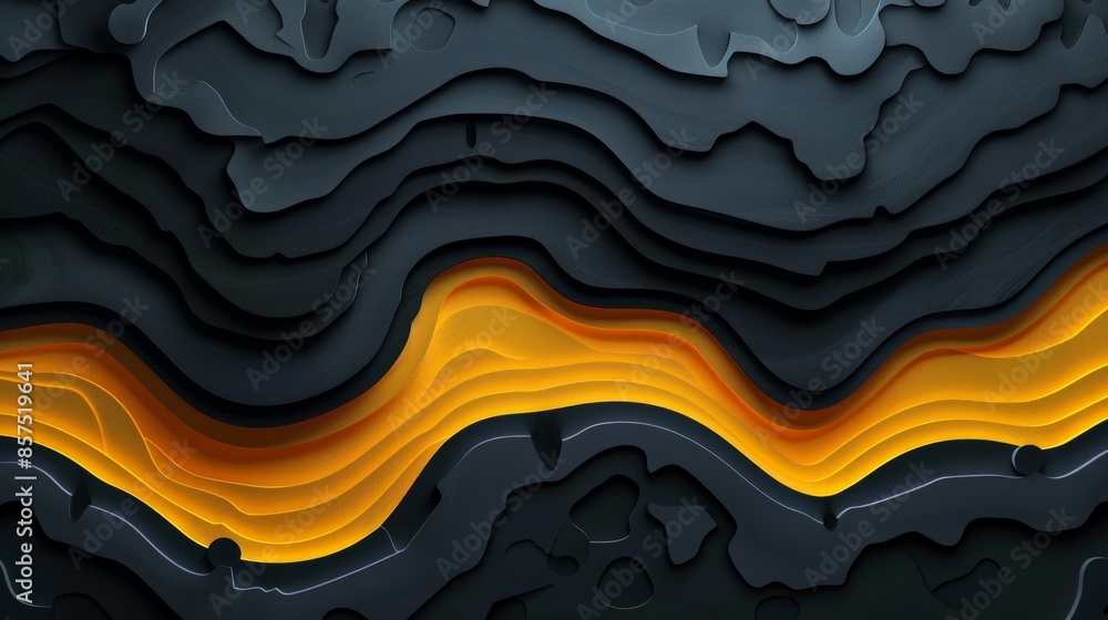 Poster abstract design of a paper mockup with wavy layers in a yellow and gray color scheme.