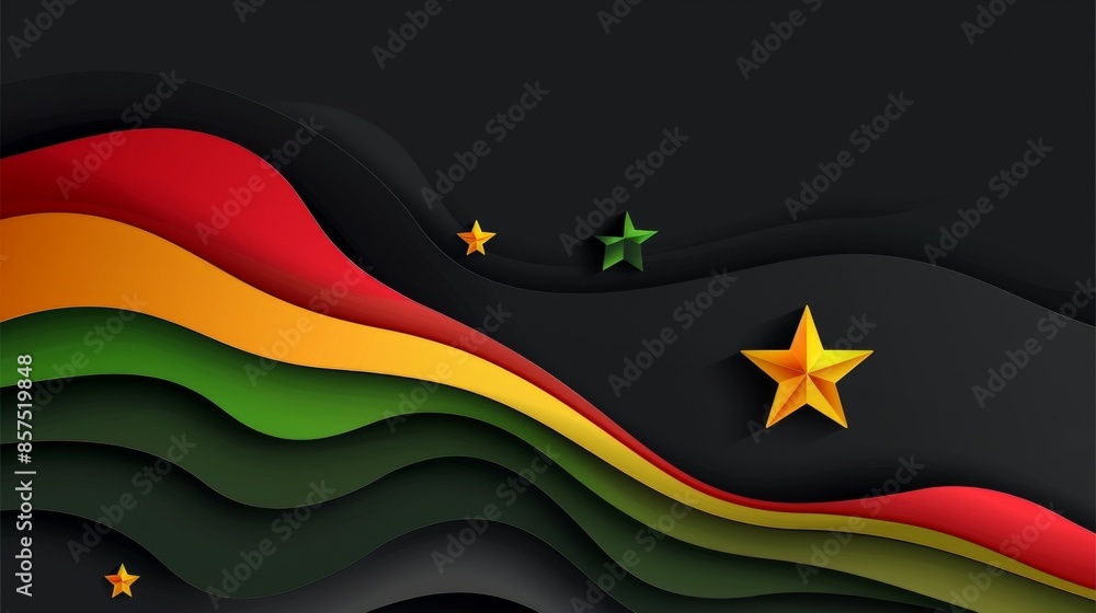 Aufkleber dark background with flowing paper waves in the colors of a national flag. the design includes sever