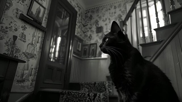 The haunted house echoed with the eerie sound of a cat meowing though no physical animal could be found.
