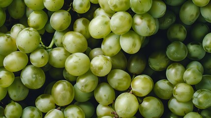 Colorful fruit background. Horizontal wallpaper full of green grapes. Organic vitamin harvest season