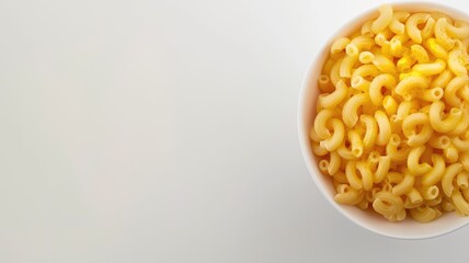 Bowl of macaroni and cheese on white background
