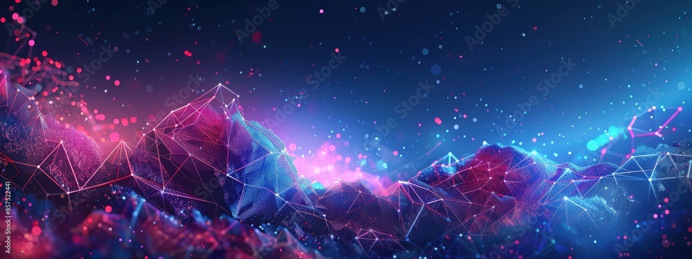 Poster a colorful, abstract image of mountains and clouds with a blue sky background. the mountains are mad