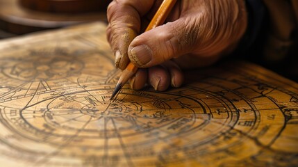 An_astrologer_draws_with_a_pencil_on_a_natal_chart. generative ai image