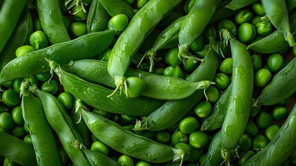 Colorful vegetable background. Horizontal wallpaper full of peas. Local product and harvest season