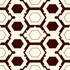 Contemporary honeycomb geometric pattern. Repeated hexagon ornament. Modern mosaic tiles background. Seamless surface abstract design. Geo wallpaper. Digital paper, textile print. Vector illustration