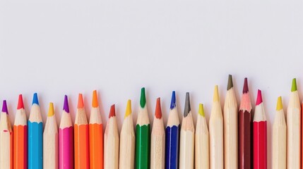 Fototapeta premium Close up image of colorful pencils against a white backdrop