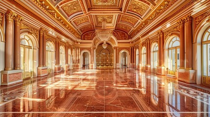Obraz premium A_royal_ballroom_with_a_golden_ceiling_and_red_marble_floor_ai_generated_high_quality_image