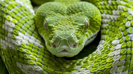 Fototapeta premium Close-up of a Green Snake Generative AI