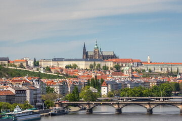 Obraz premium View of Prague Castle with the Vltava River from Vysehrad fortress, Czech Republic, Europe.