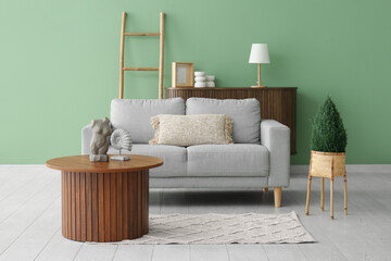 Comfortable sofa and coffee table in living room