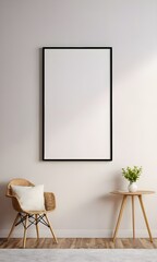 Mockup poster frame close up near window, 3d render.Mockup for painting.	