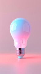 Light bulb illuminated with gradient pastel colors, close-up shot. Innovation and creativity concept