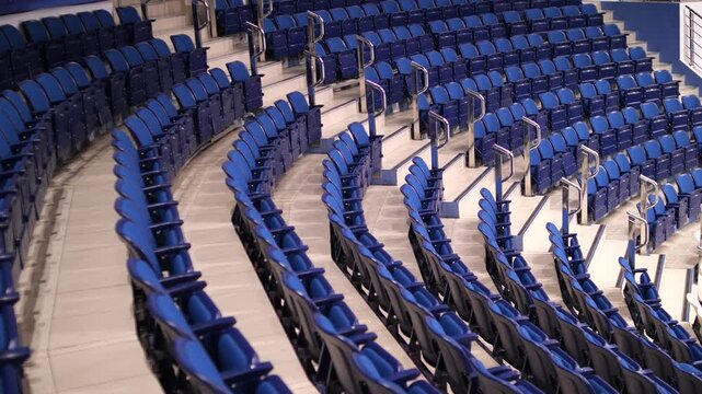 empty blue seats at the ice arena Chizhovka Arena in Minsk Belarus