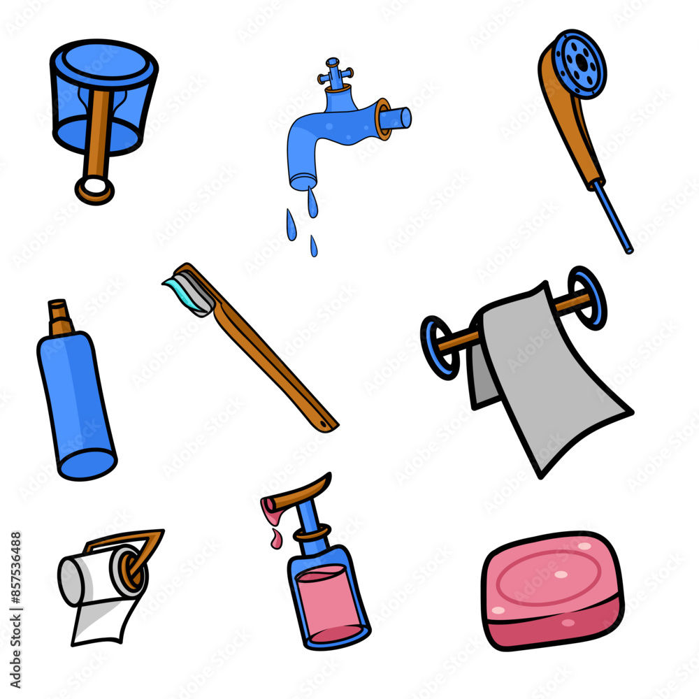 Wall mural collection of icons on a white background related to toiletries theme vector illustration