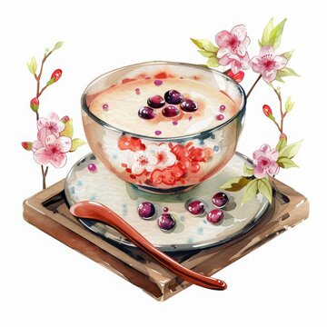 A zenzai clipart, sweet red bean soup element, digital painting, soft colors, isolated on white background,