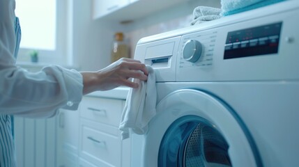 Hand Reaching for the Laundry Detergent Drawer