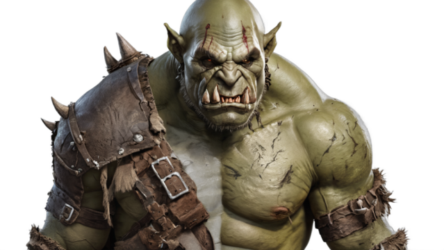 portrait of a warrior orc isolated on white background , transparent png image