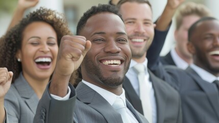 Obraz premium A group of people are smiling and laughing together, business team concept
