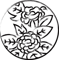 筆書き円形ミニ花札　水無月　牡丹　6月　牡丹のカス