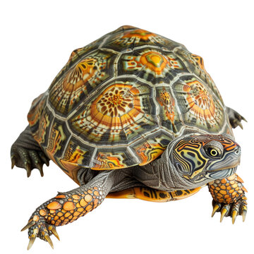 High-resolution image of a colorful turtle with intricate shell patterns, perfect for nature and wildlife enthusiasts.