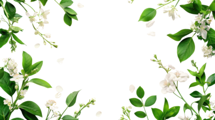 Green leaves and flowers on a transparent background