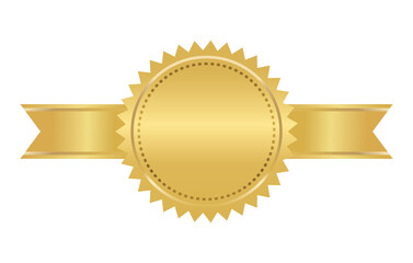 Golden seal with horizontal ribbons isolated on white background vector illustration. Gold award medal, Golden stamp with ribbons isolated on white. Luxury seal. Winner, Trophy, Top Quality concept.