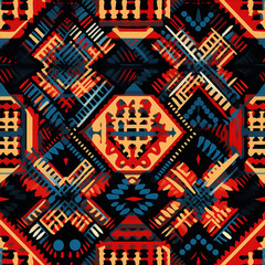 print design in the style of ethnic carpet patterns, Aztec art and African textile designs