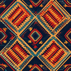 print design in the style of ethnic carpet patterns, Aztec art and African textile designs