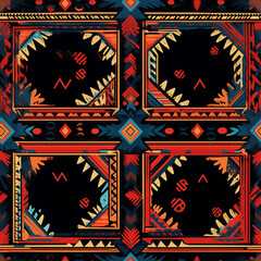 print design in the style of ethnic carpet patterns, Aztec art and African textile designs
