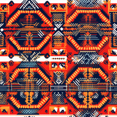 print design in the style of ethnic carpet patterns, Aztec art and African textile designs